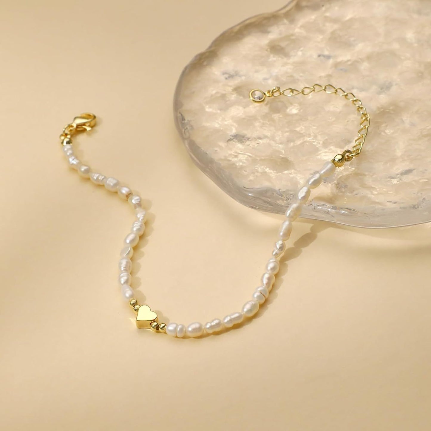 Gold Heart Baroque Pearl Set - Irregular Freshwater Bracelet & Necklace