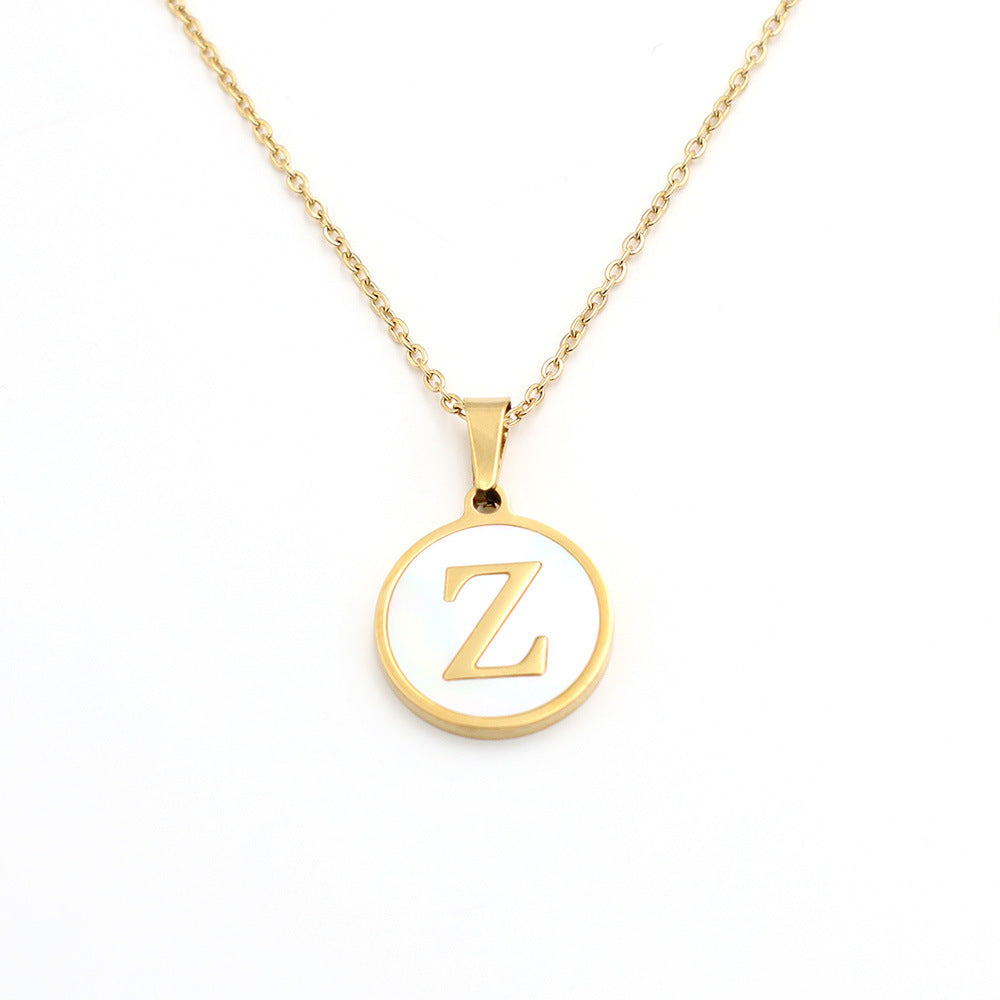 INS-Style 26 English Letter Pendant Necklace | Round Shell Alphabet Clasp for Women - Versatile & High-End, Non-Fading