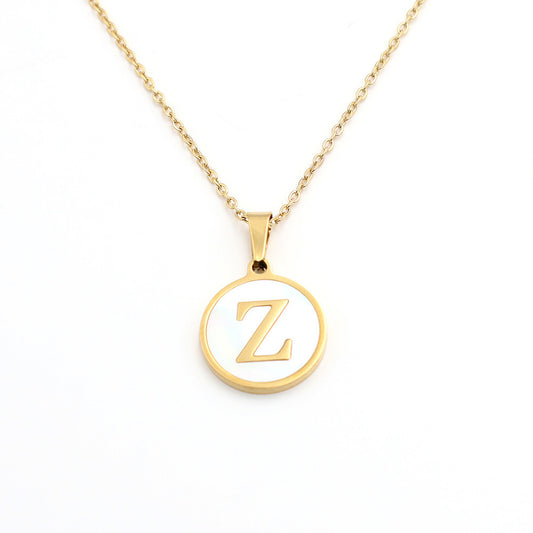 INS-Style 26 English Letter Pendant Necklace | Round Shell Alphabet Clasp for Women - Versatile & High-End, Non-Fading