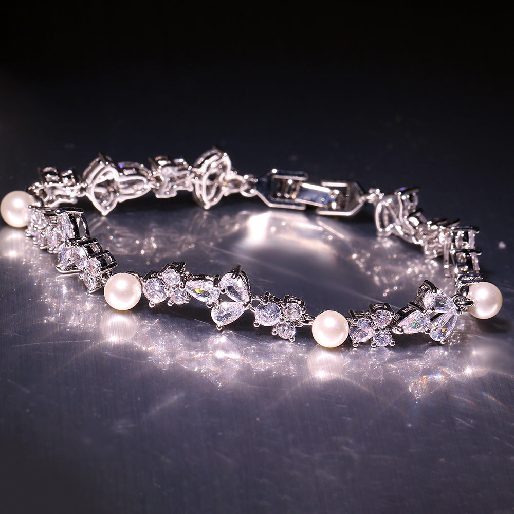Pearl Zircon Bracelet - Sparkling Dainty Jewelry