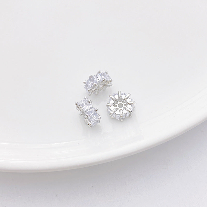 Rhodium-Plated Tarnish-Resistant CZ Loose Beads - Gear & Snowflake Barrel Beads for DIY Jewelry Making