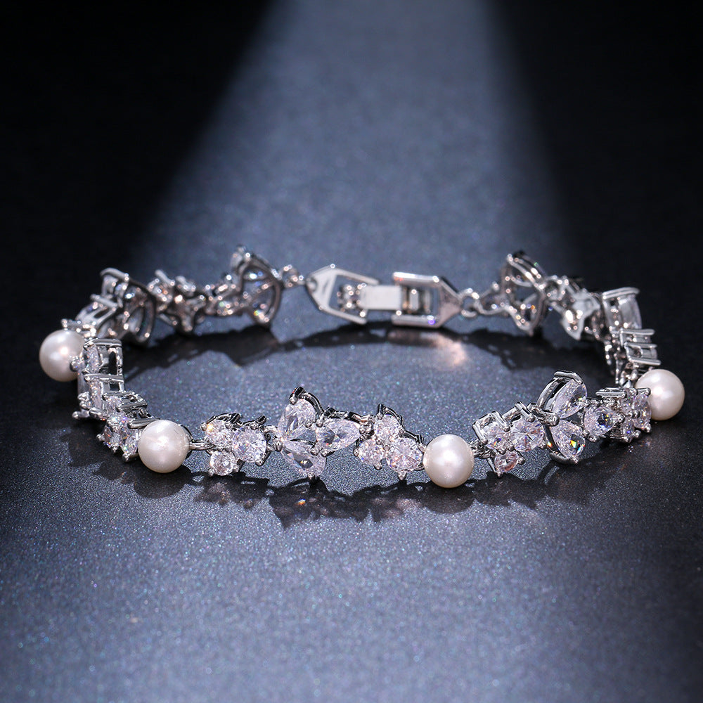 Pearl Zircon Bracelet - Sparkling Dainty Jewelry