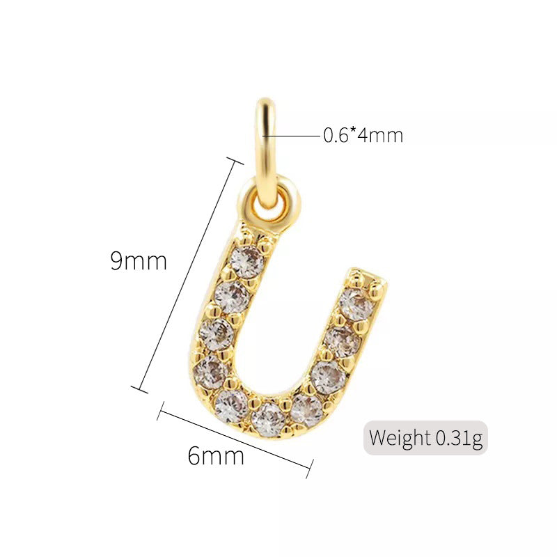 A 14K zircon pendant with 26 English letters