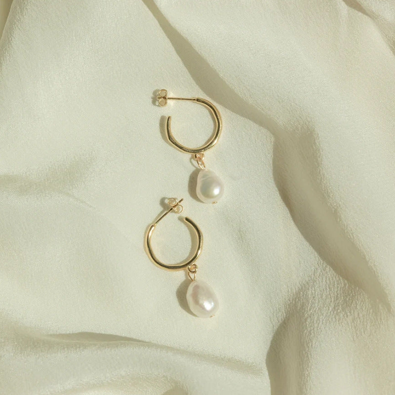 Baroque Pearl Drop Studs - Titanium Steel Vacuum Plated Natural Freshwater Pearl Earrings