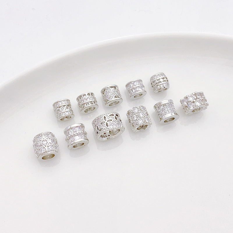 Rhodium-Plated Tarnish-Resistant CZ Loose Beads - Gear & Snowflake Barrel Beads for DIY Jewelry Making