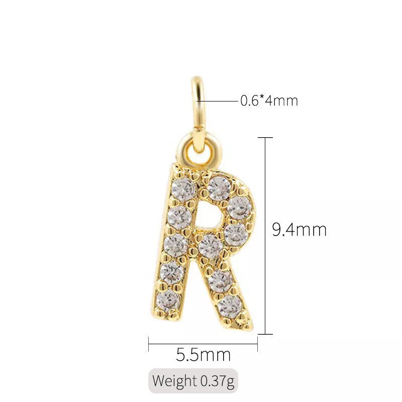 A 14K zircon pendant with 26 English letters