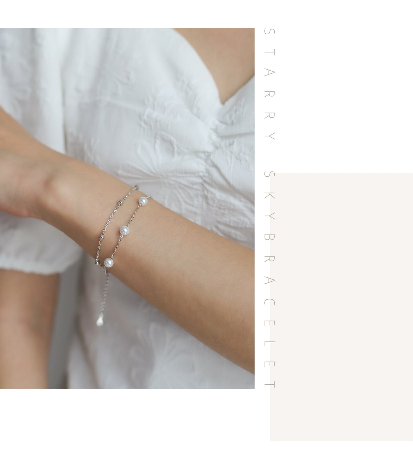 S925 Sterling Silver Starry Sky Layered Bracelet - Shell Pearl Double - Strand Bangle