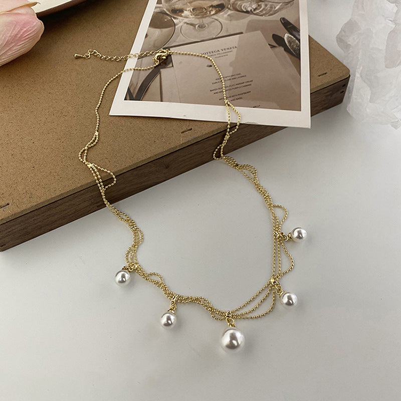 Vintage French Style Multi-Layer Pearl Choker - Elegant Tassel Necklaces for Women