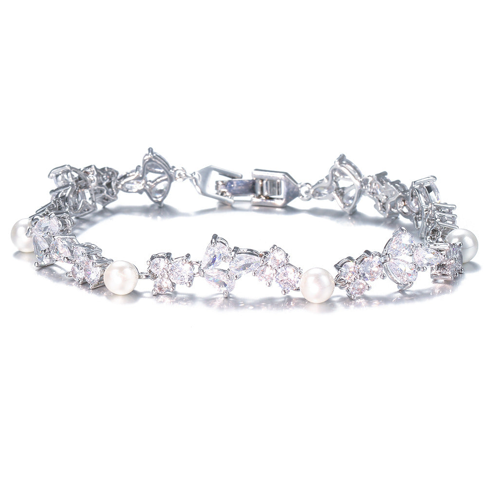 Pearl Zircon Bracelet - Sparkling Dainty Jewelry