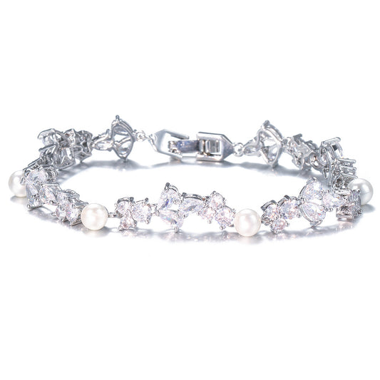 Pearl Zircon Bracelet - Sparkling Dainty Jewelry