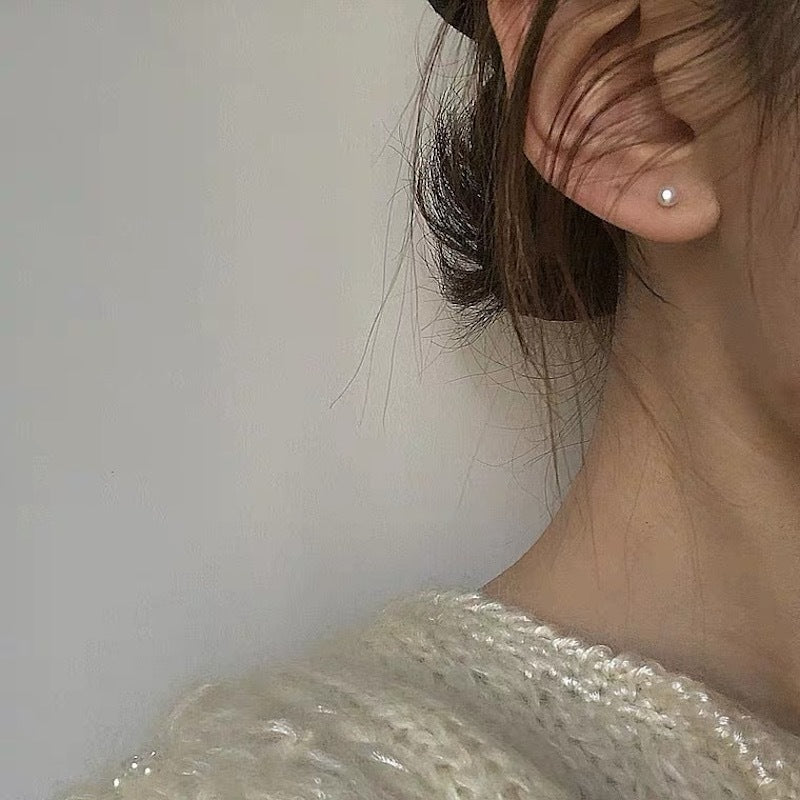 Tiny Round Pearl Stud Set - Hypoallergenic Healing Earrings for Women