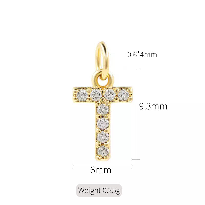 A 14K zircon pendant with 26 English letters