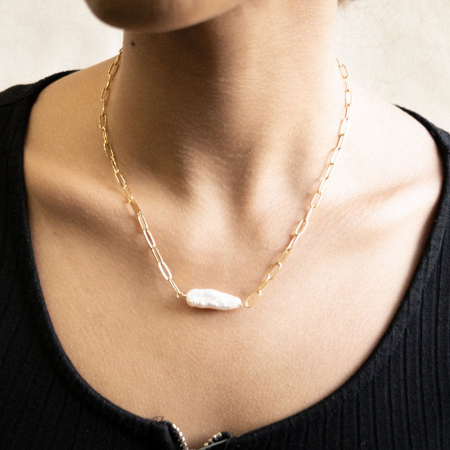 18K Gold Plated Titanium Steel - Tarnish Resistant Natural Freshwater Pearl Necklace
