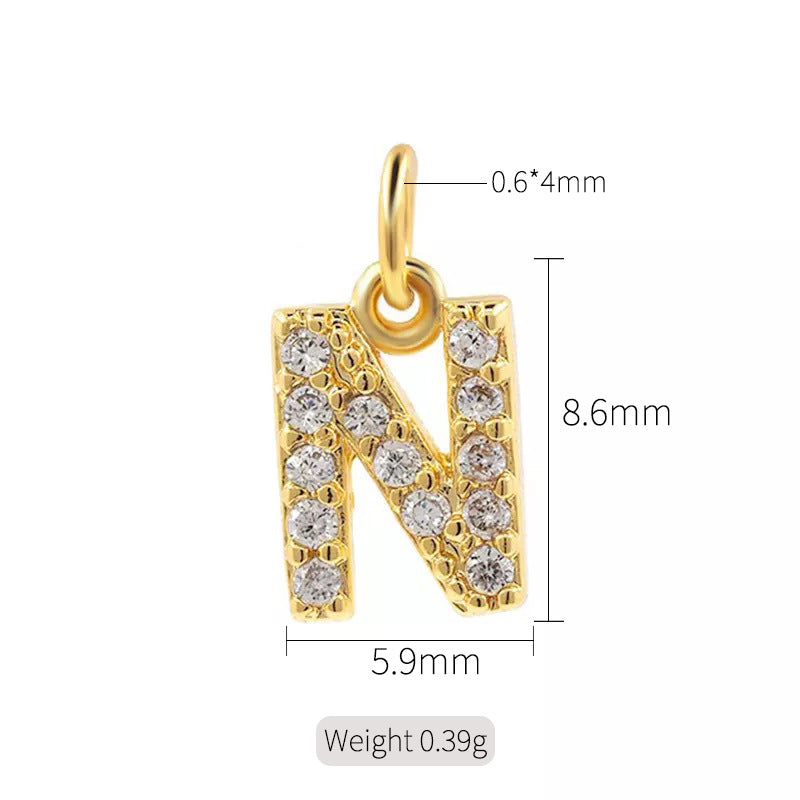 A 14K zircon pendant with 26 English letters