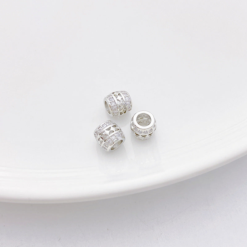 Rhodium-Plated Tarnish-Resistant CZ Loose Beads - Gear & Snowflake Barrel Beads for DIY Jewelry Making