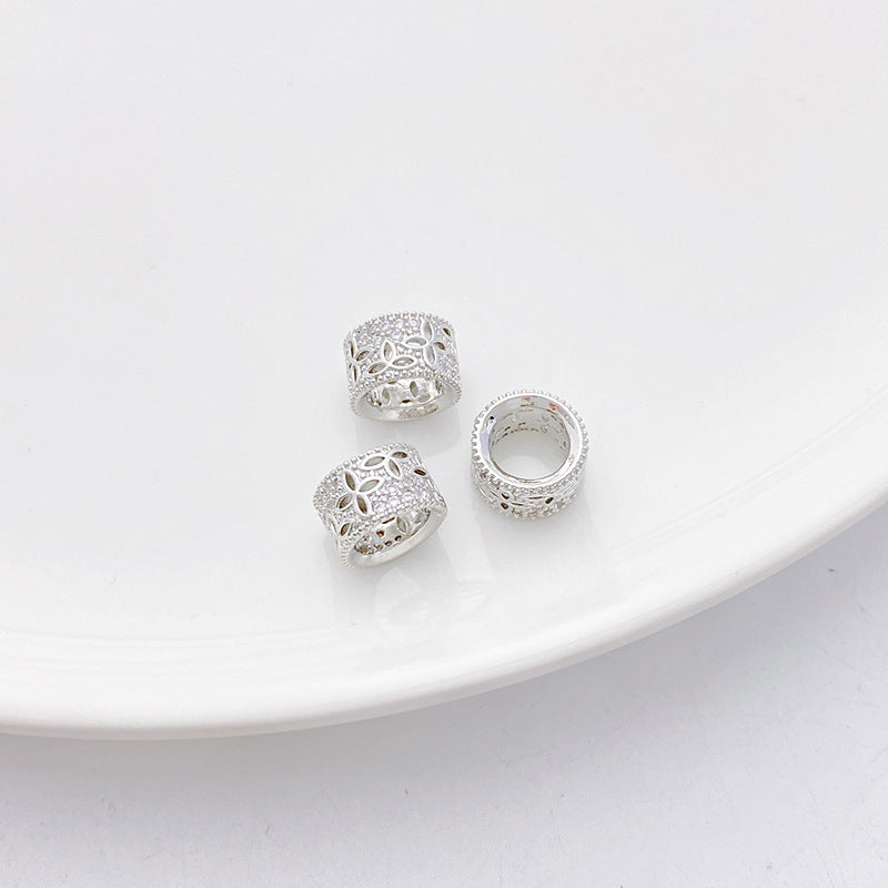 Rhodium-Plated Tarnish-Resistant CZ Loose Beads - Gear & Snowflake Barrel Beads for DIY Jewelry Making