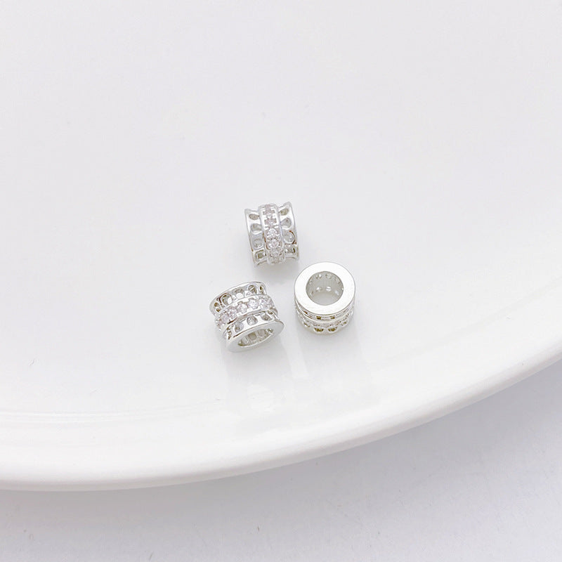 Rhodium-Plated Tarnish-Resistant CZ Loose Beads - Gear & Snowflake Barrel Beads for DIY Jewelry Making