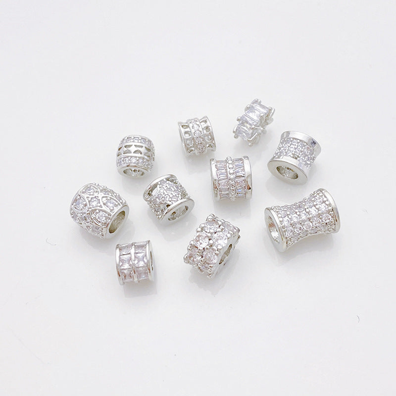 Rhodium-Plated Tarnish-Resistant CZ Loose Beads - Gear & Snowflake Barrel Beads for DIY Jewelry Making