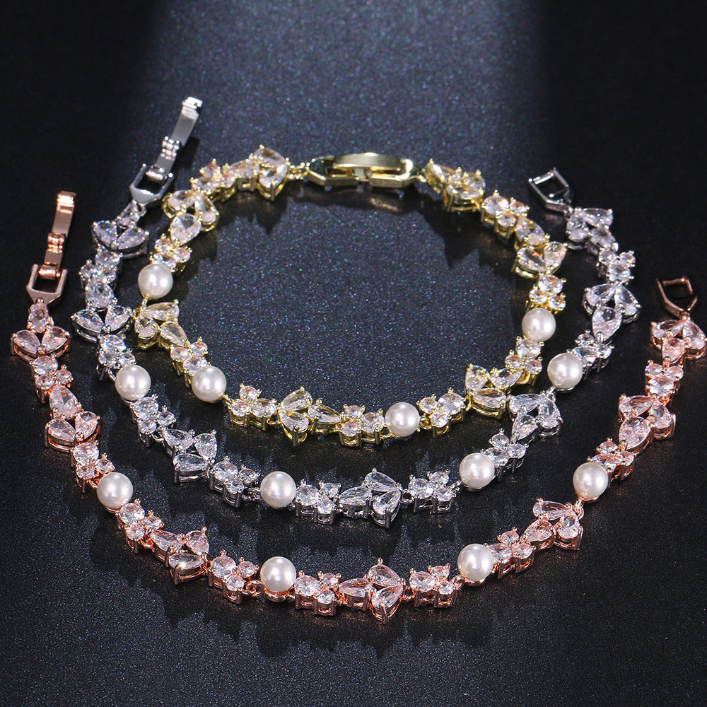 Pearl Zircon Bracelet - Sparkling Dainty Jewelry