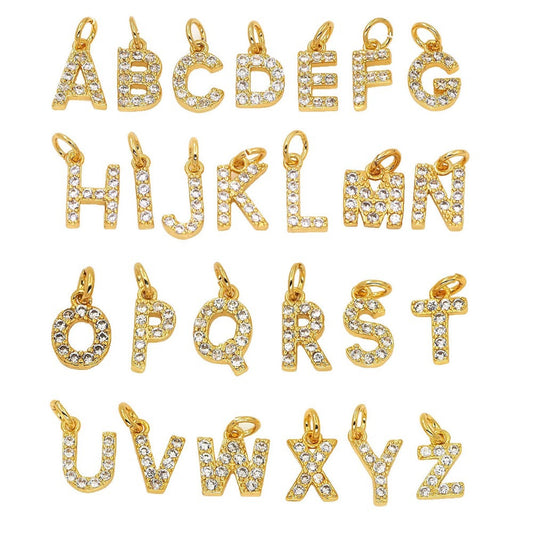 A 14K zircon pendant with 26 English letters