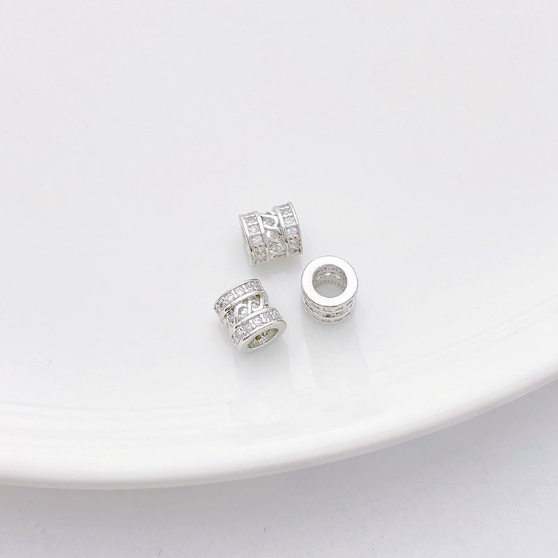 Rhodium-Plated Tarnish-Resistant CZ Loose Beads - Gear & Snowflake Barrel Beads for DIY Jewelry Making