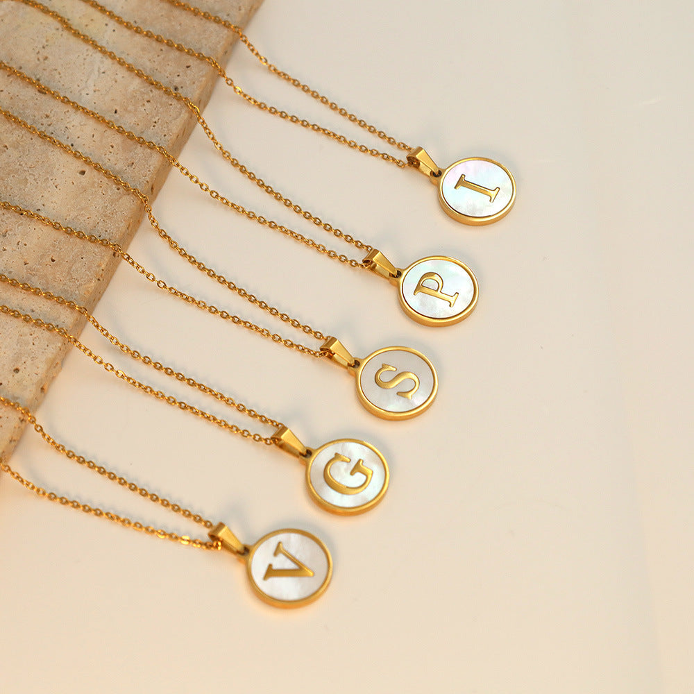 INS-Style 26 English Letter Pendant Necklace | Round Shell Alphabet Clasp for Women - Versatile & High-End, Non-Fading