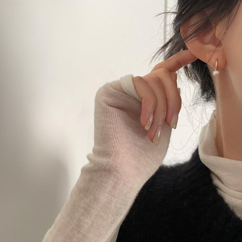 Minimalist 925 Silver 14K Gold Plated Pearl Earrings - Low Ear Piercing Ins Korean Style Versatile Daily Studs
