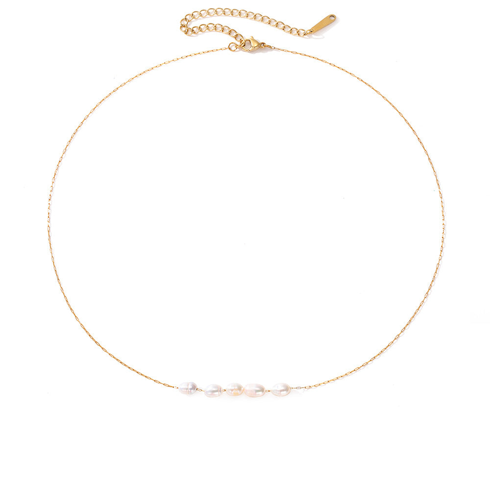 Minimalist Smile Pendant Necklace - Stainless Steel Baroque Freshwater Pearl Necklace for Women