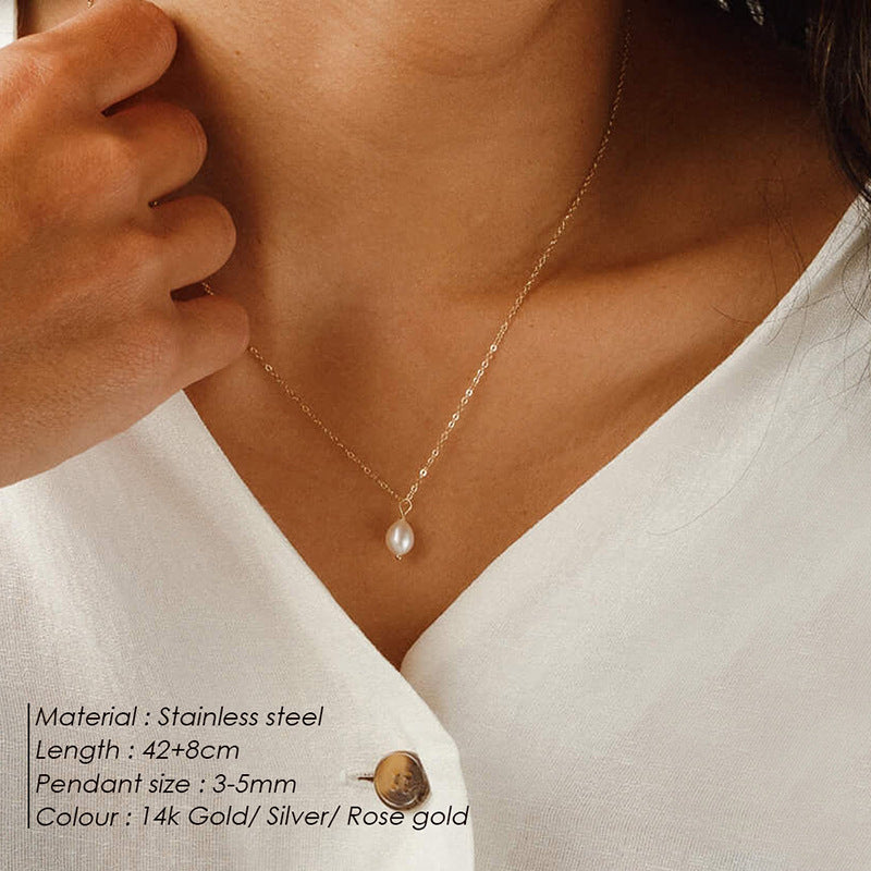 14K Gold Baroque Pearl Clavicle Chain - Freshwater Irregular Design