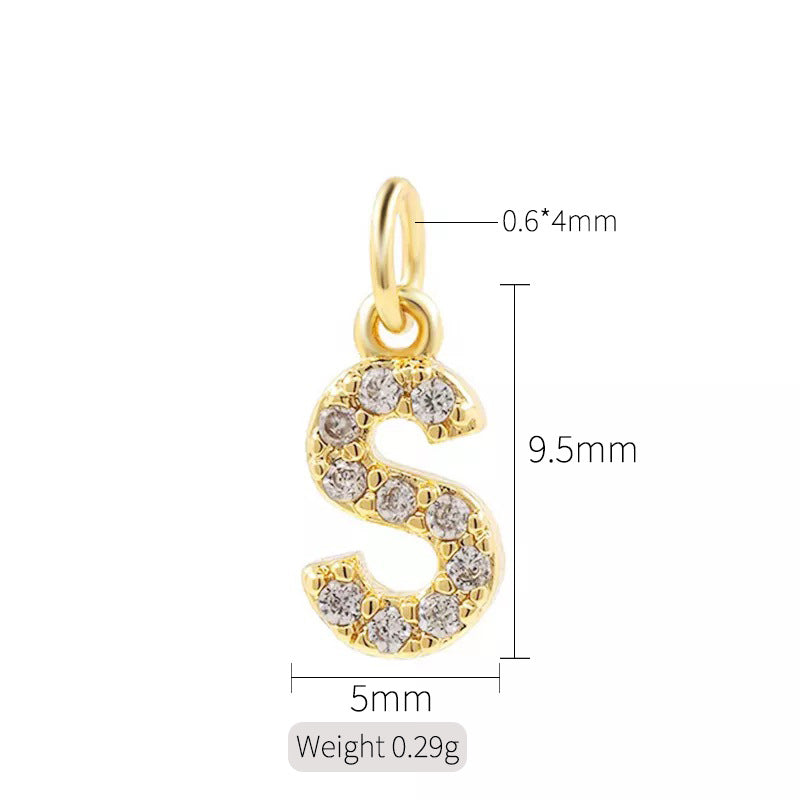 A 14K zircon pendant with 26 English letters