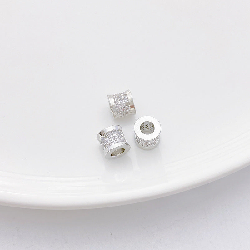 Rhodium-Plated Tarnish-Resistant CZ Loose Beads - Gear & Snowflake Barrel Beads for DIY Jewelry Making