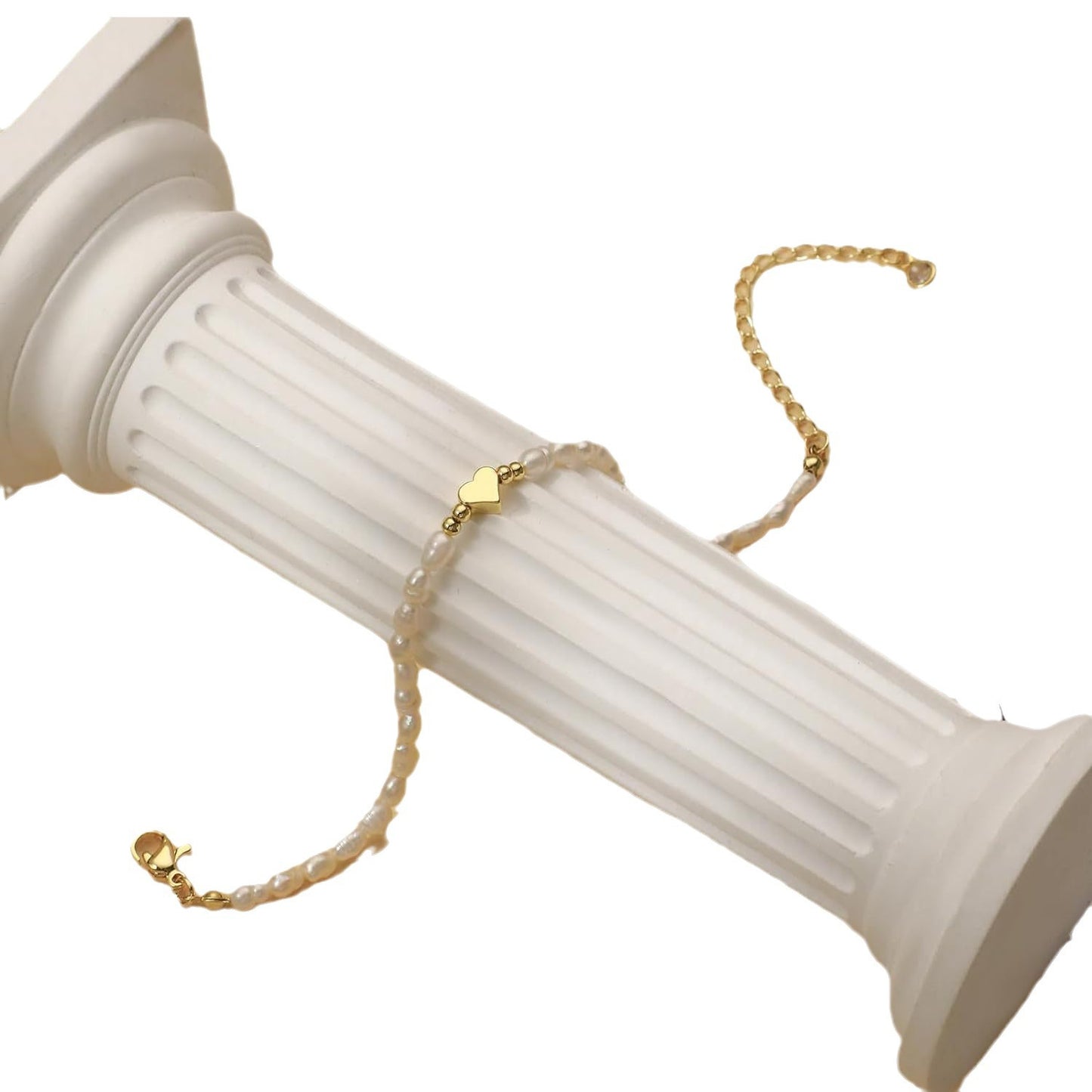 Gold Heart Baroque Pearl Set - Irregular Freshwater Bracelet & Necklace