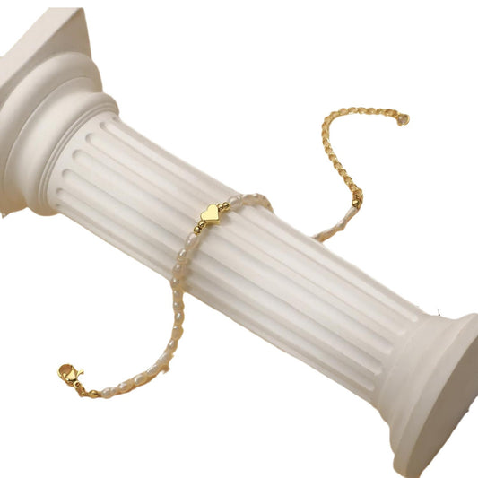 Gold Heart Baroque Pearl Set - Irregular Freshwater Bracelet & Necklace