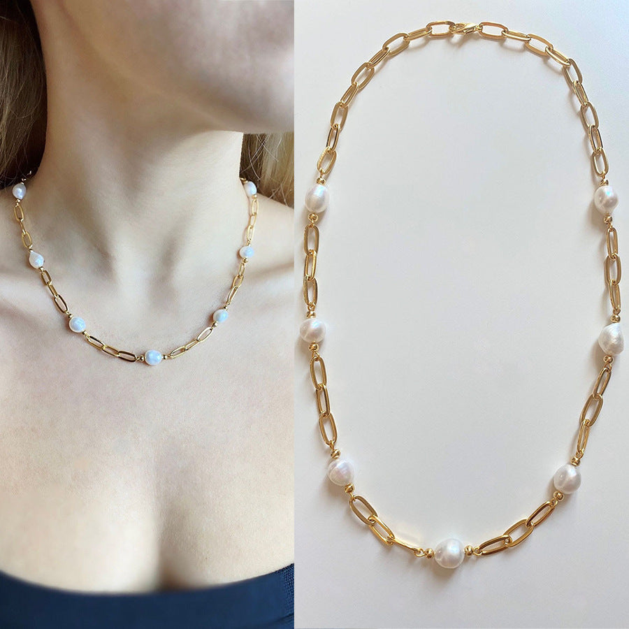 18K Gold Plated Titanium Steel - Tarnish Resistant Natural Freshwater Pearl Necklace
