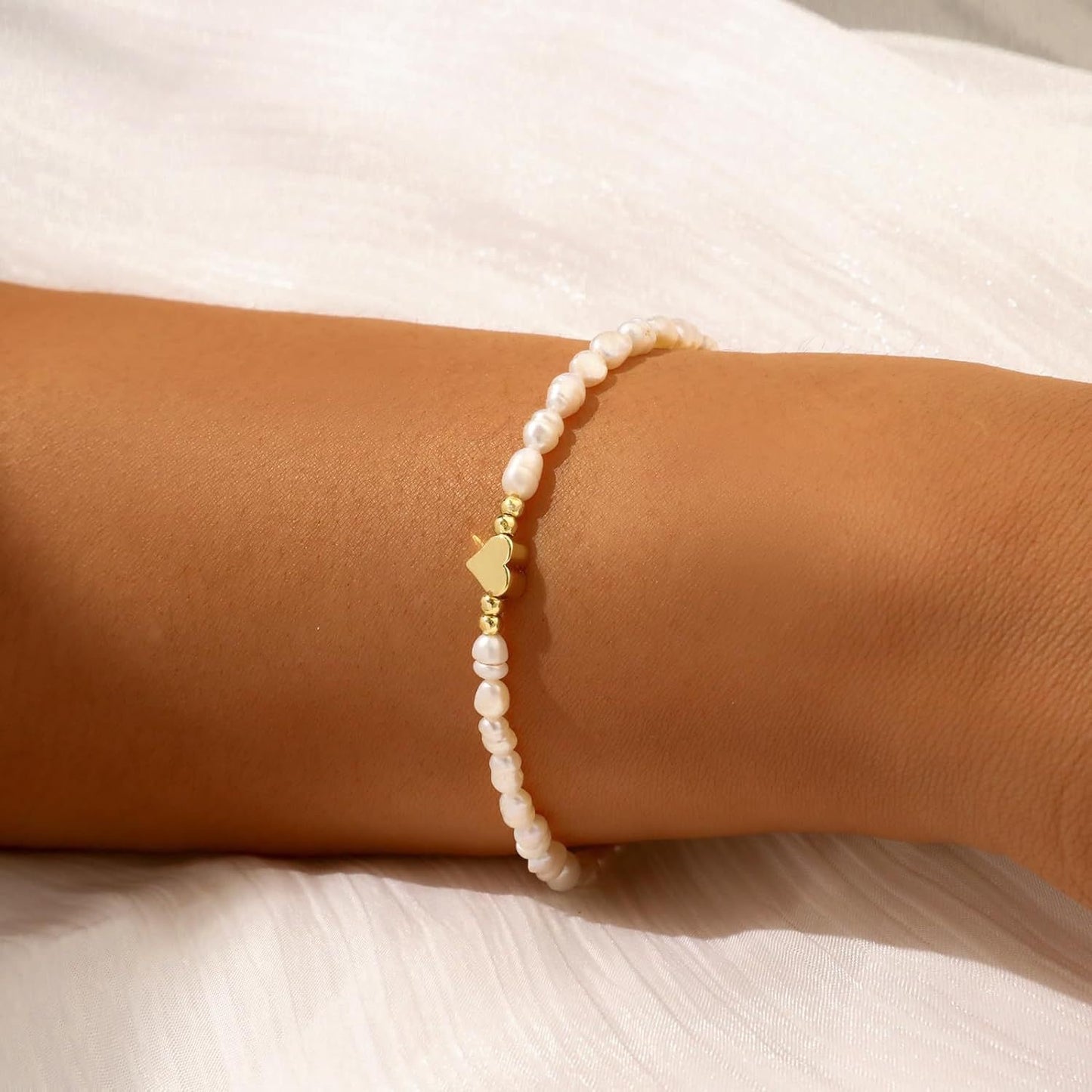 Gold Heart Baroque Pearl Set - Irregular Freshwater Bracelet & Necklace