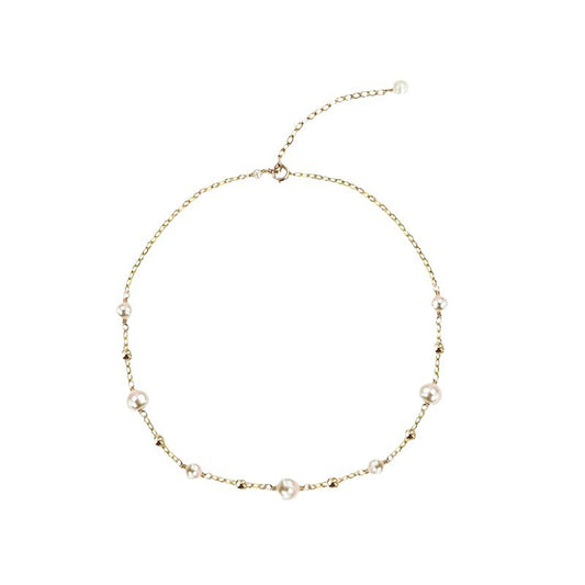 14K Gold Freshwater Pearl Collarbone Chain - Retro Minimalist Style