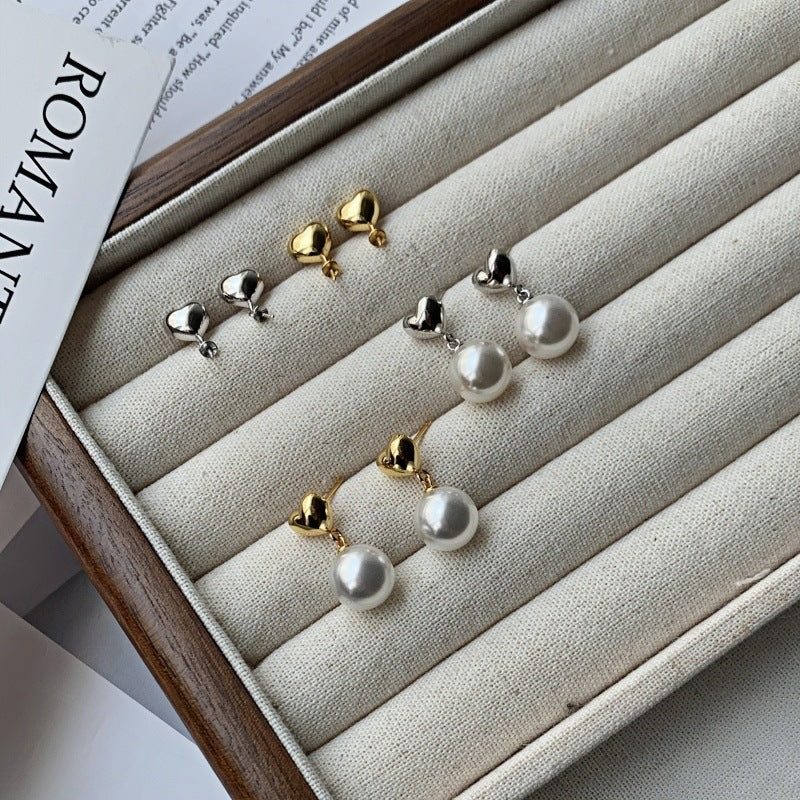 S925 Sterling Silver Heart Earring Settings - DIY Semi - finished Pearl Parts