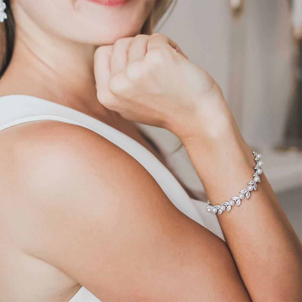 Pearl & Full Zircon Bracelet - Sparkling Evening Dress Accessory