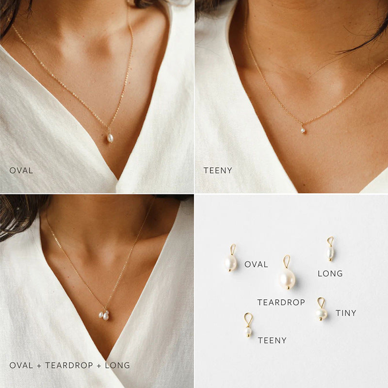 14K Gold Baroque Pearl Clavicle Chain - Freshwater Irregular Design