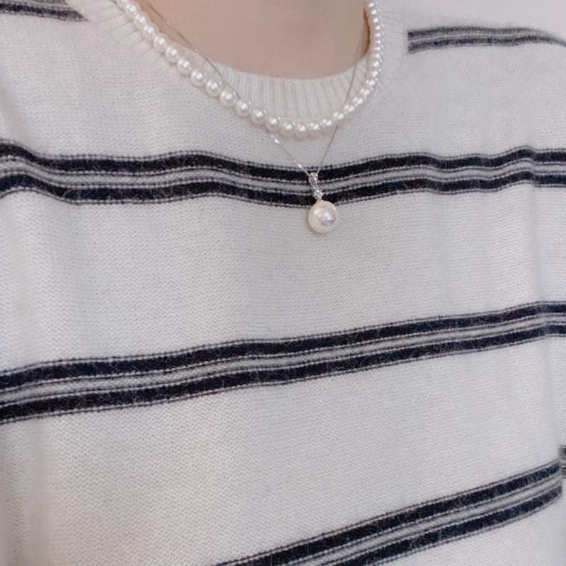 S925 Sterling Silver Box Chain - Round Swarovski Pearl Pendant Collarbone Necklace