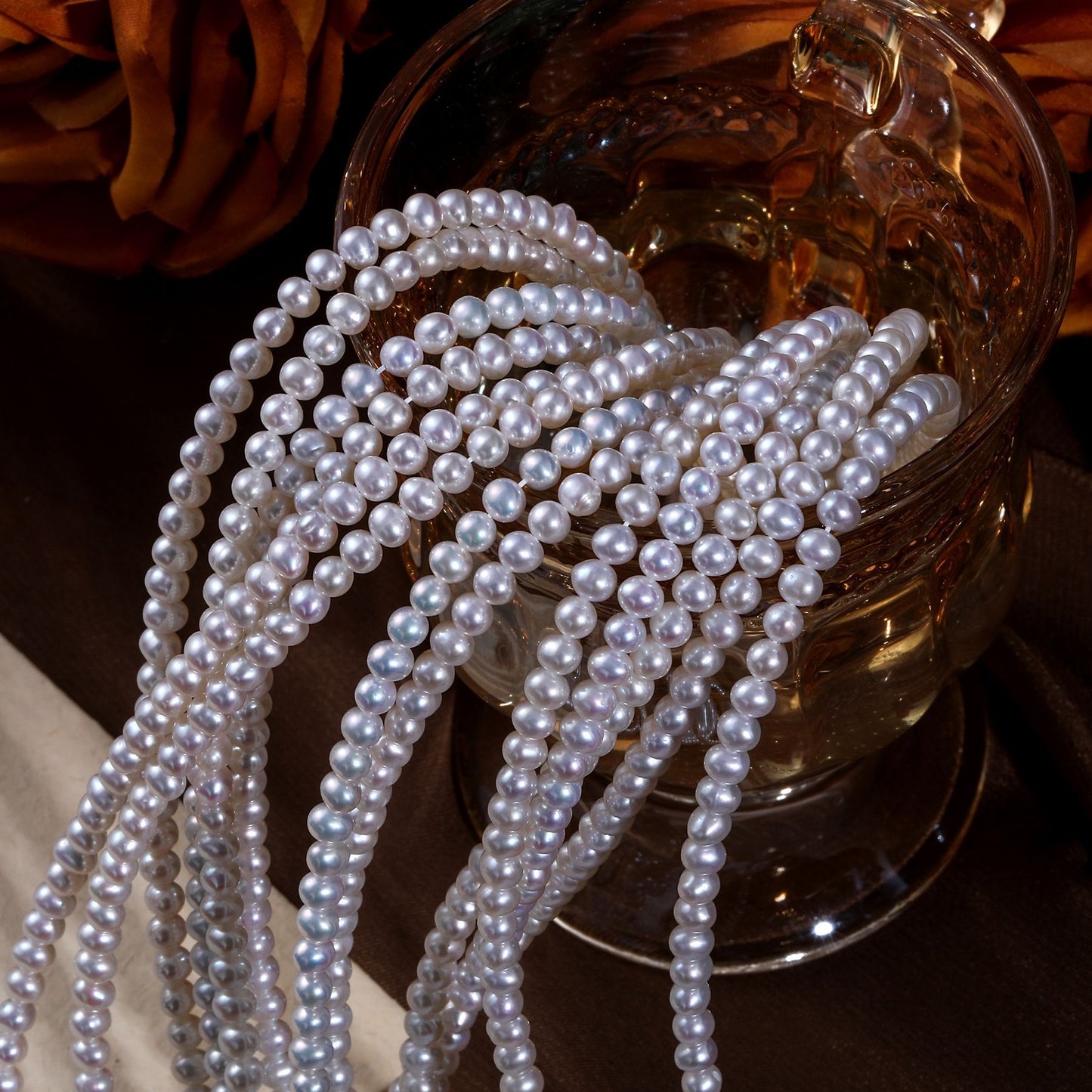 3 - 4mm Zhuji Freshwater Rice Pearl Beads - Near Round High Shine for DIY Necklace Jewelry Making