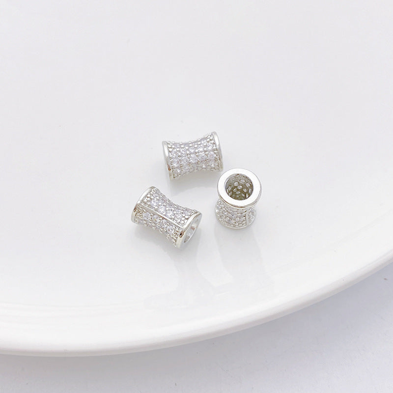 Rhodium-Plated Tarnish-Resistant CZ Loose Beads - Gear & Snowflake Barrel Beads for DIY Jewelry Making