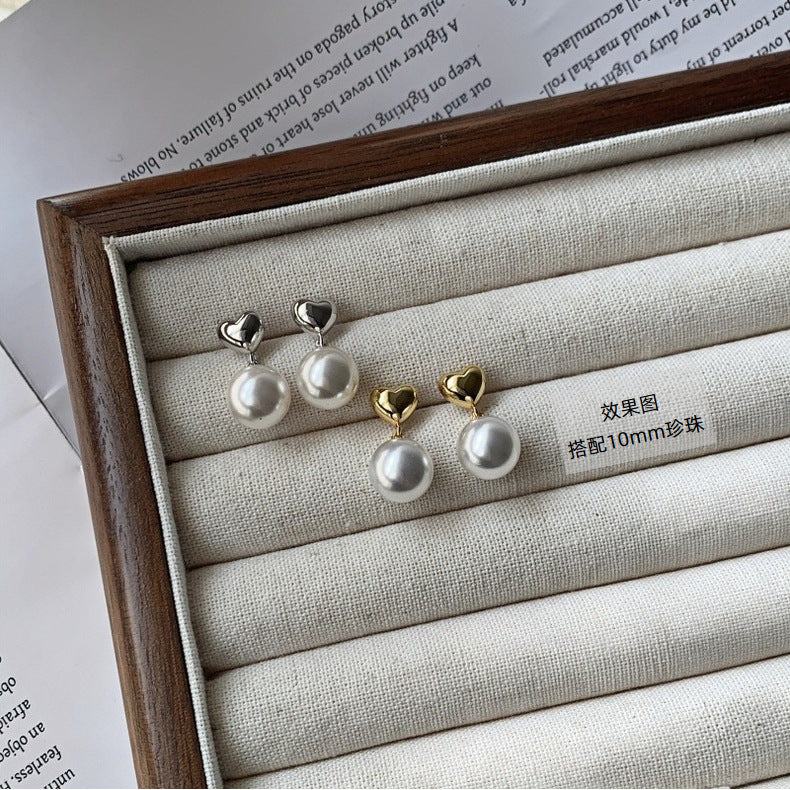 S925 Sterling Silver Heart Earring Settings - DIY Semi - finished Pearl Parts