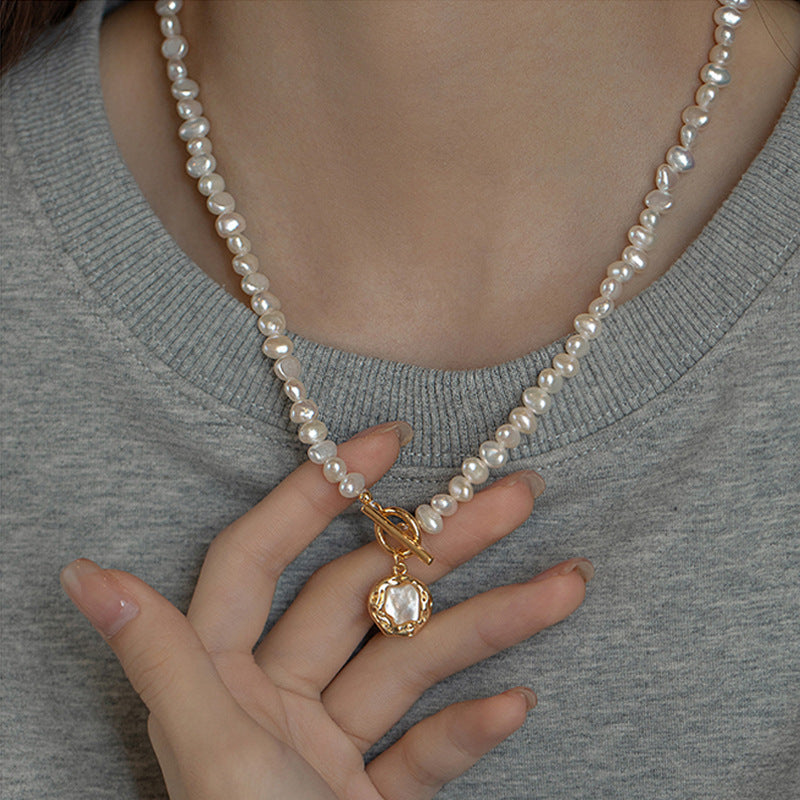 Natural Freshwater Baroque Pearl Necklace - Double-Sided Shine Irregular Long Sweater Chain Women's Versatile