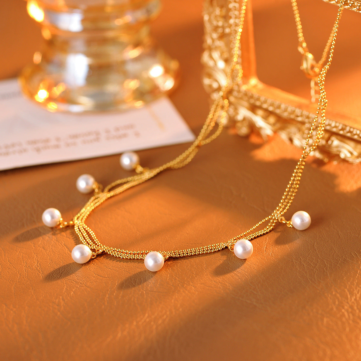 Natural Freshwater Pearl Necklace - Gold Tassel Retro Palace Lace Luxury Collar Chain