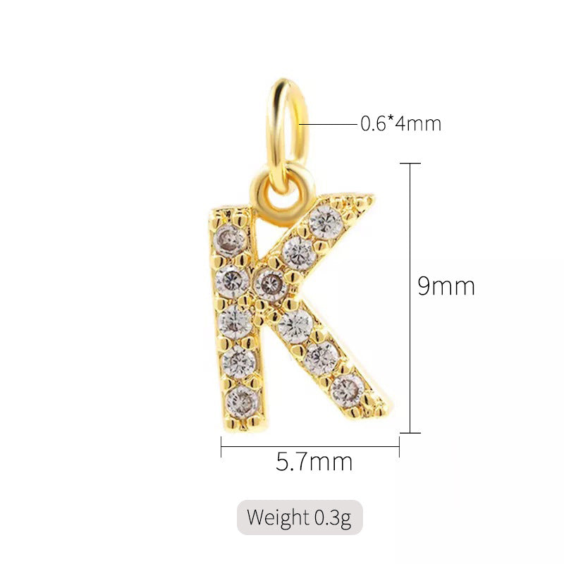 A 14K zircon pendant with 26 English letters