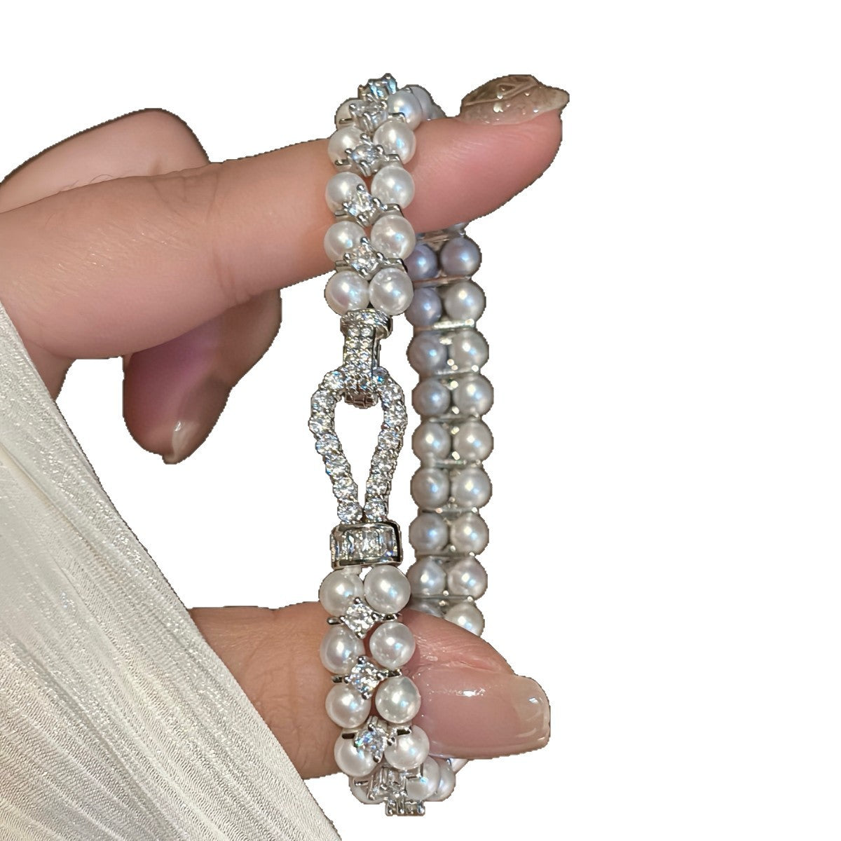 Natural Freshwater Pearl Bracelet - Double-Row Horseshoe Clasp Luxury Fashion Hand Jewelry
