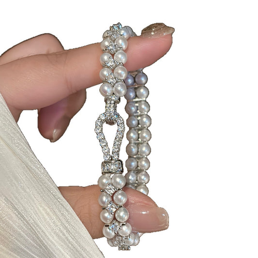 Natural Freshwater Pearl Bracelet - Double-Row Horseshoe Clasp Luxury Fashion Hand Jewelry
