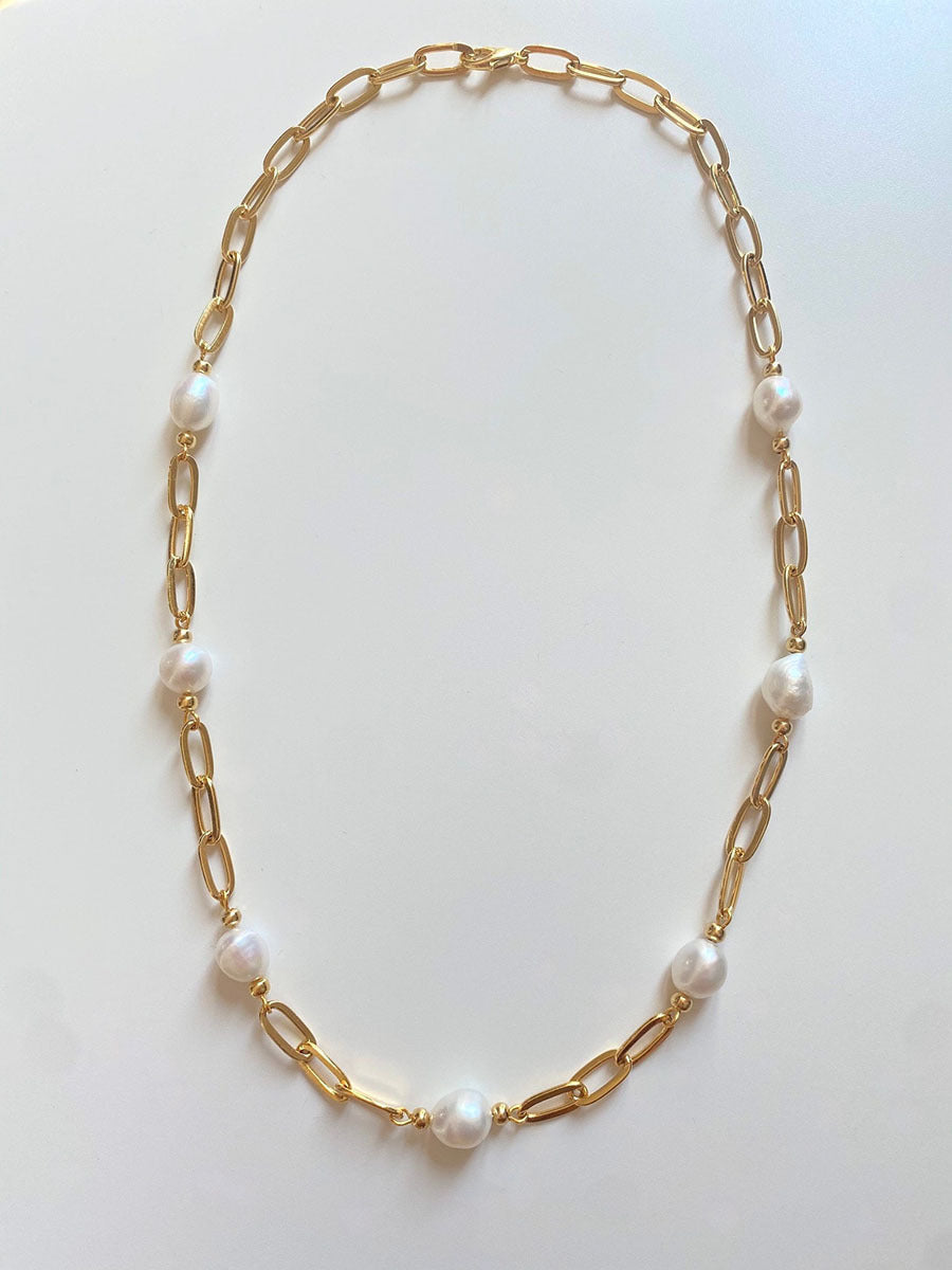 18K Gold Plated Titanium Steel - Tarnish Resistant Natural Freshwater Pearl Necklace