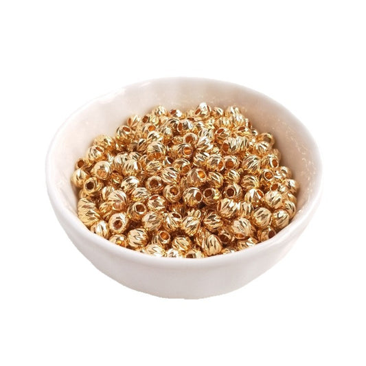 Tarnish-Resistant 14K Gold Plated Beads | Cross-Cut Floral & Round Loose Spacer Beads for DIY Bracelets Necklaces Jewelry